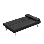 ZUN sofa bed with Armrest two holders WOOD FRAME, STAINLESS LEG, FUTON BLACK PVC W214101864