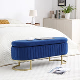 Storage Bench Bedroom Bench, Velvet Oval Upholstered End of Bed Bench with Golden Metal W1117P176448
