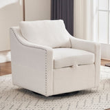 011-Teddy Fabric 360&deg Swivel Accent Chair with Upholstered,One Back Pillow,Armrest with Rivets W527P190834