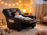 Black Kids Recliner Sofa with Retractable Footrest, Waterproof PU Leather Toddler Chair with Cup 72427419