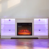 TV Stand Electric Fireplace TV Stand Glass Shelves, 3D Fireplace TV Stand LED Lights Wood W2275P149866