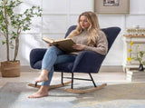 Dark Blue Teddy Fabric Wingback Glider Rocker with Side Storage Pocket, Soft Comfy Nursing Rocking 30115103
