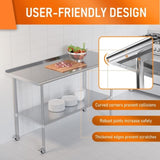 Stainless Steel 24 x 60 Inches Metal Prep with wheels Adjustable Undershelf, Stainless W1192P340898