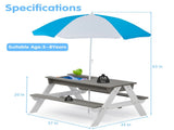 3-in-1 Kids Outdoor Wooden Picnic Table With Umbrella, Convertible Sand & Wate, Gray ASTM & CPSIA 84939346