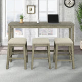 ZUN TOPMAX 4 Pieces Counter Height Table with Fabric Padded Stools,Rustic Bar Dining Set with WF326001AAE