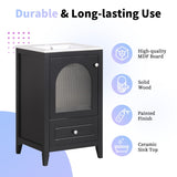 20" Bathroom Vanity with Sink, Bathroom Cabinet with Soft Closing Glass Door, A Drawer, Black N725P185457B