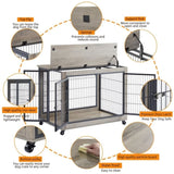 Furniture Style Dog Crate Side Table on Wheels with Double Doors and Lift Top.Grey,38.58''w x W116291737