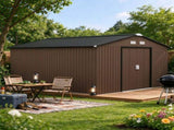 Large Metal Garden Shed, Outdoor Storage Shed with Double Locking Doors & Sloped Roof for Tools, 90388891