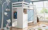 ZUN Twin Loft Bed with Wardrobe, Storage Shelves and Ladder, White 54751819