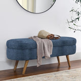 Ottoman Oval Storage Bench,Rubber Wood Legs, Gray Dark Blue W487P271394