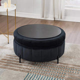 31.5"W Upholstered Round Ottoman With Reversible Lid, Velvet Storage Stool, Channel Tufted W3118P272833