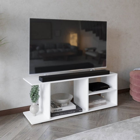 ZUN Goodwood Minimalistic Tv Stand for 65-Inch TV With 5 Open Shelves B070P234336