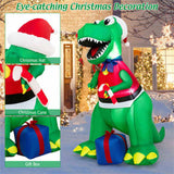6FT Inflatable Christmas Dinosaur Santa Hat/Vest Gift Boxes, Bright LED Lights, Waterproof 30198205
