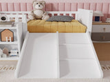 Twin Size Low Loft Bed for Kids with Slide, Movable Bookshelf Storage, Guardrails, Low Loft Bed W2593P437109