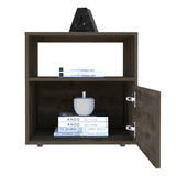 ZUN Galanto Nightstand , End Table, Side Table One Open Shelf, One Cabinet -Dark Brown / Black B20091909