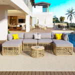 ZUN 7 Pieces Outdoor Patio Furniture, All-Weather Rattan Sectional Sofa Set with Thick Cushions and 07895544