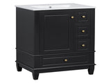 24" Bathroom Vanity with Sink and Drawers, Black Freestanding Vanity Cabinet with Ceramic Top and 74450990