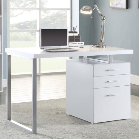 ZUN White 3-drawer Reversible Office Desk B062P145660