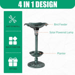 ZUN Outdoor Solar Lighted Pedestal Bird Bath Fountain Decoration with Planter and Feeder, Decorative 76357457