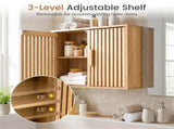 Natural 2-Tier Wall Mounted Bathroom Cabinet with Slatted Doors, 60.9620.3250.8cm Adjustable 46749699