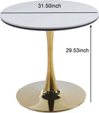 31.5"GOLDEN AND WHITE Tulip Table Mid-century Dining Table for 2-4 people With Round Mdf Table Top, W234P156697