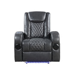 ZUN ACME Alair Power Motion Recliner w/Bluetooth Speaker & Cooling Cup Holder, Dark Gray Leather Aire LV02460