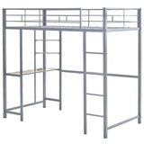 ZUN Twin Size Metal Loft Bed with Desk and Storage Shelves, 2 Built-in Ladders & Guardrails, Loft Bed 37145226