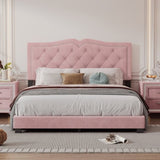 Queen Size Upholstered Bed Frame with Rivet Design, Modern Velvet Platform Bed with Tufted WF316750AAH
