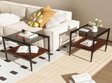 Set of 2 Rectangle End Table, Tempered Glass Tabletop with MDF layer, Modern Table for Living Room , W241P184249
