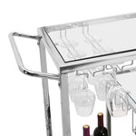 ZUN Contemporary Chrome Bar Serving Cart Silver Modern Glass Metal Frame Wine Storage 43465421