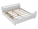 Full Size Wood Platform Bed for Kids, Wood Low Profile Full Bed with Rails for Girls and Boys, White W2593P331684