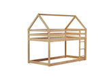 Twin over Twin Rubber Wood Floor Bunk Bed, with ladder,Guardrails,House-Shaped-Bunk Bed,White oak W504P206866