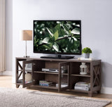 ZUN Home 60" TV Stand with Four Side Shelves and Transparent Center Storage Cabinet in Walnut Oak B107130870