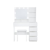 Vanity, Makeup Vanity Desk Set with Mirror & Light, Dressing Table Storage Lots with Power Strip, 3 W2139P194438