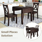 ZUN 3-Piece Wood Drop Leaf Breakfast Nook Dining Table Set with 2 X-back Chairs for Small Places, 09982009