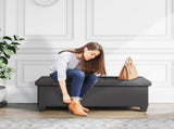 Ottoman with Storage Bench, 43-inch Storage Ottoman, Leather, Gray 09802692