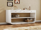 Modern Curved Console Table with 3 Soft-Close Drawers & 2 Open Shelves, Solid Wood Base, N759P433560K