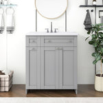 ZUN 30-Inch Grey Bathroom Vanity with Ceramic Sink Combo, Abundant Storage Cabinet - 2 Soft-close Doors WF532032AAE