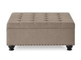 Large square storage ottoman with wooden legs, Upholstered button tufted coffee table with nail W2186142956
