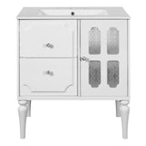 Retro Style 30'' Bathroom Vanity with Ceramic Sink Combo, Freestanding Single Vanity with 2 Drawers, N710P195635K