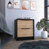 Modern Nightstand 19" H, Two Drawers, Black / Pine B097132980