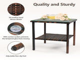 Square double layer glass table top brown gradient rattan side table 83252345