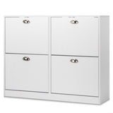 2 Rows 4 Drawers Shoe Cabinet Particle Board 102*25*78.5cm White 23849345