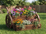 Carbonized Fir Wood 2-Tier Wagon Planter, Drainage Holes Ladder Plant Cart for Balcony Garden 42144106