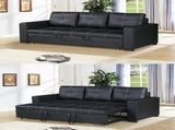Sectional Sofa Pull out Bed Living Room Couch Black Faux Leather Tufted Convertible Sofa HS00F6530-ID-AHD