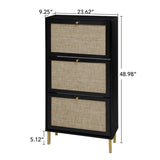 Rattan 3 Door Shoe Rack, Freestanding Modern Shoe Storage Cabinet, for Entryway W688P211263
