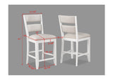 2pc Set White Farmhouse Style Ladder Back Counter Height Side Chair Stool Cream Color Upholstered B011135073