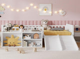 Twin Size Low Loft Bed for Kids with Slide, Movable Bookshelf Storage, Guardrails, Low Loft Bed W2593P437109