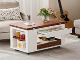 27.6'' Modern Multi-Function Coffee Table/Side Table with Foldable Top & Casters, Multi-tier N735P328521D
