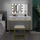 ZUN Large Vanity Set with 10 LED Bulbs, Makeup Table with Cushioned Stool, 3 Storage Shelves 2 Drawers, 23103945